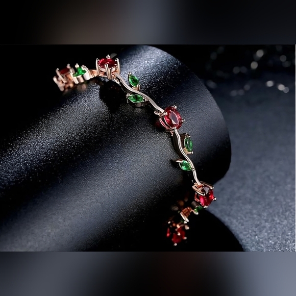 18k Yellow Gold-Plated Diamond Accent Two-Tone Gemstone Tennis Bracelet - Picture 2 of 4